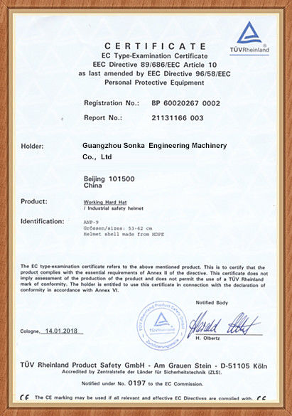 China Guangzhou Sonka Engineering Machinery Co., Ltd. Certificaten
